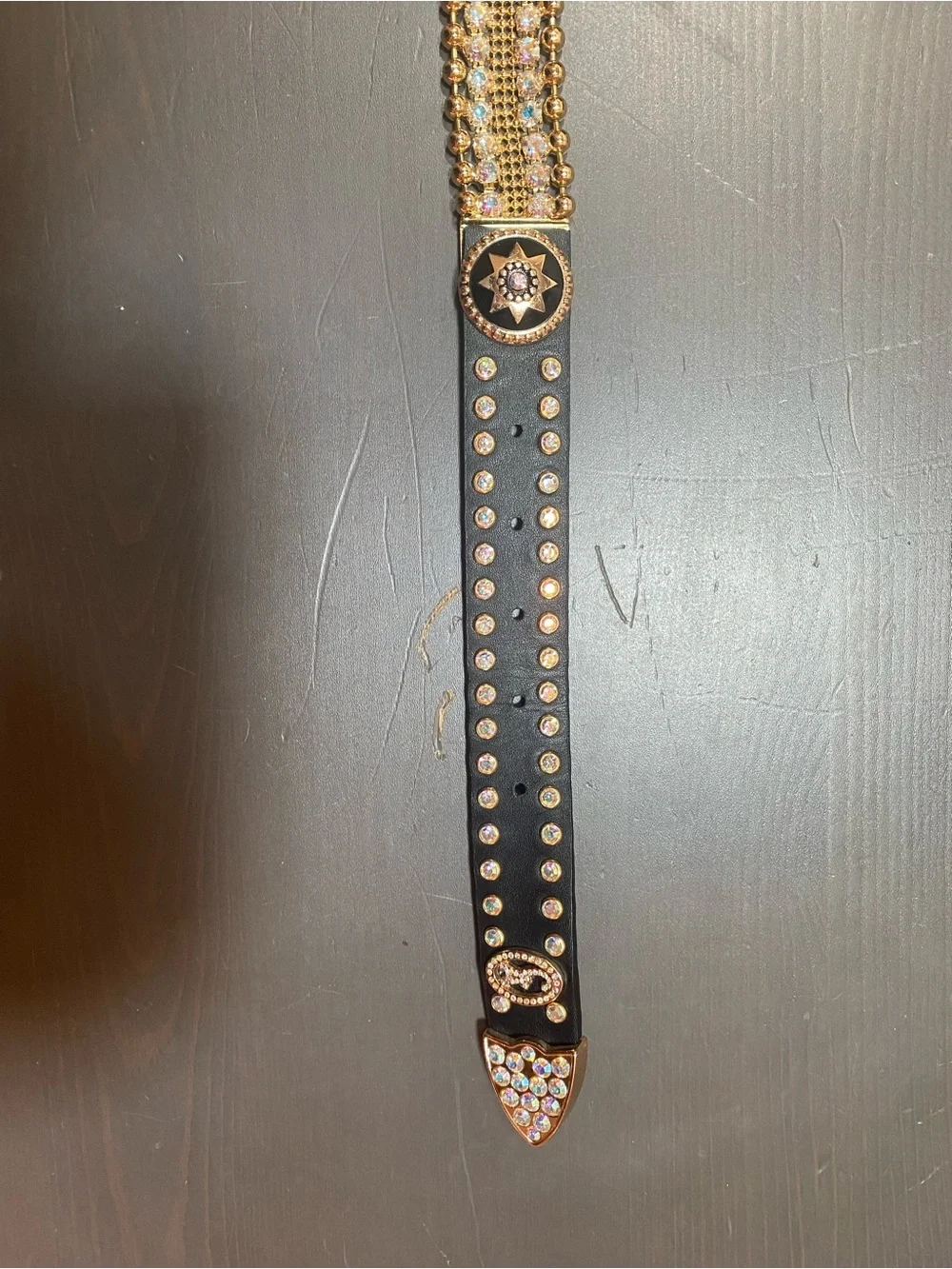 Christine Alexander Rhinestone Crystal Western Belt Black Gold M Medium